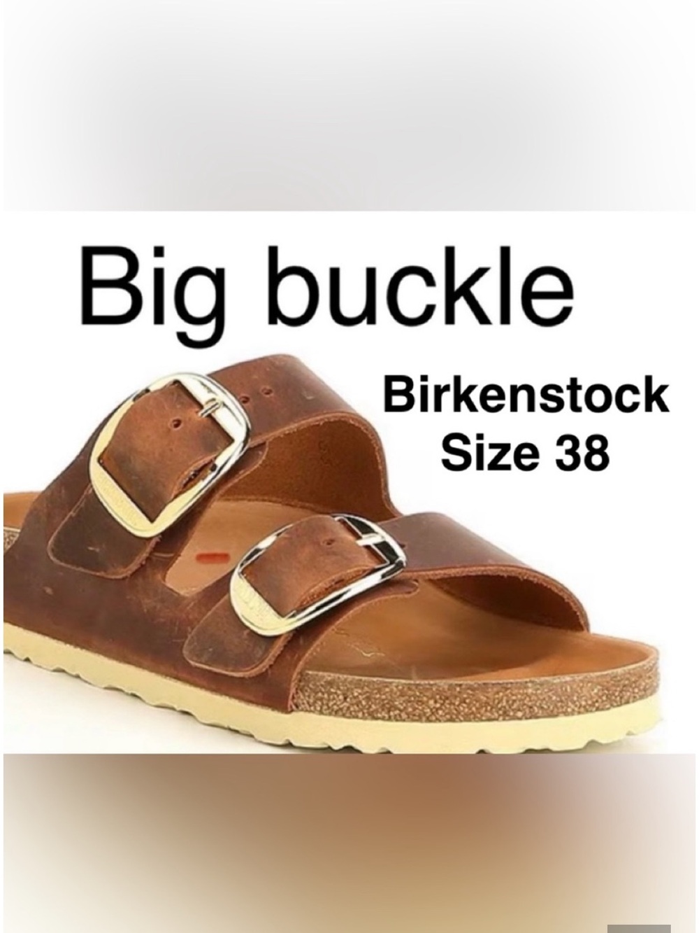 Birkenstock Big Buckle Arizona Sandal in cognac with Gold Buckles NEW-size 38